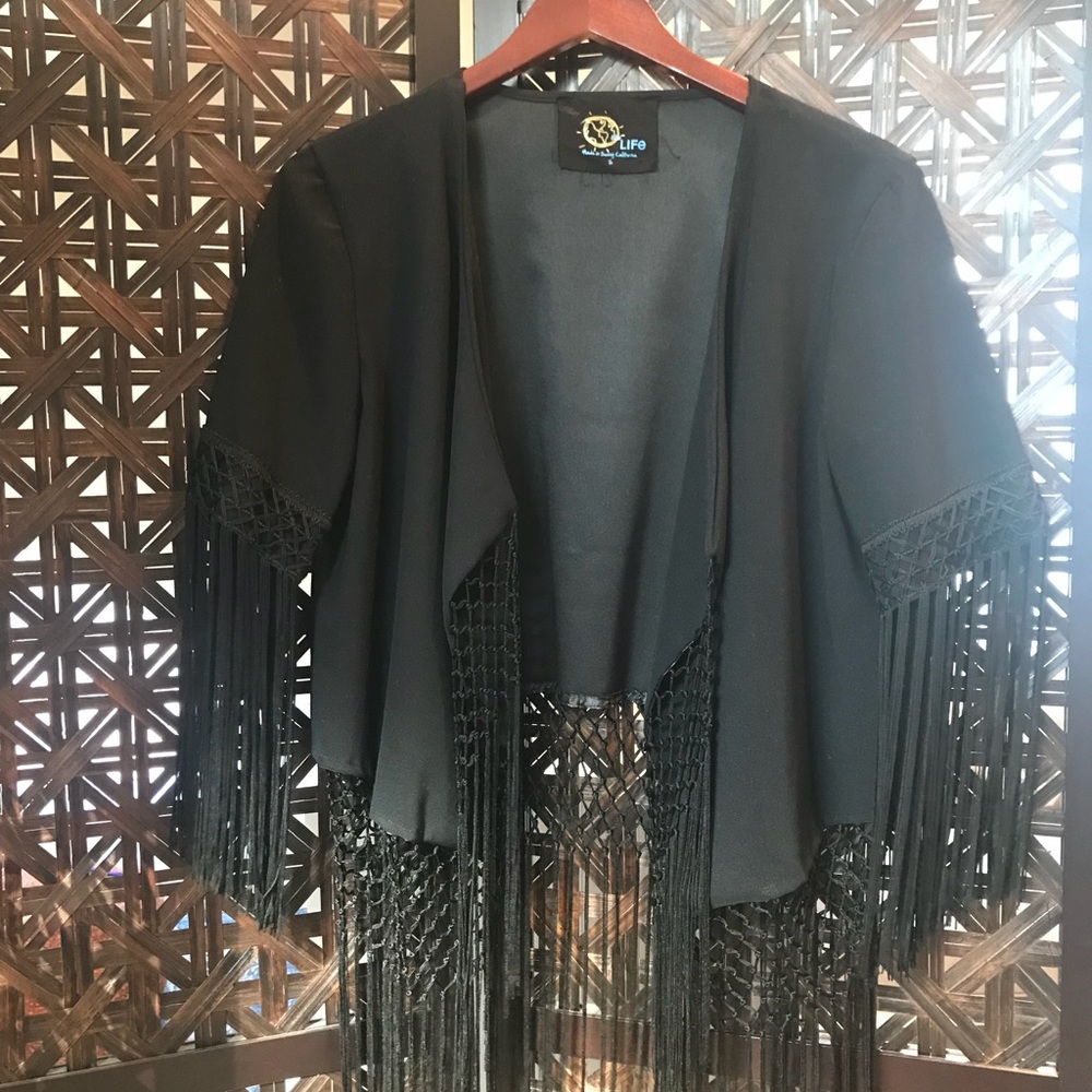 Blue Life Fringe Short Kimono Jacket